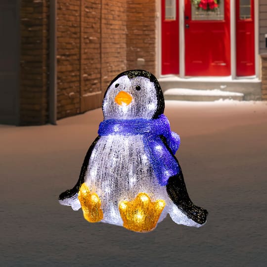 11.5" Lighted Commercial Grade Acrylic Sitting Baby Penguin Christmas Display Decoration